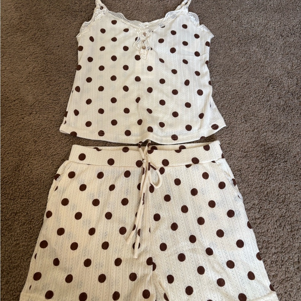 Blu Pepper Cream and Brown Polka Dot Top